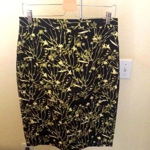 Banana Republic Yellow/ Black Floral Pencil Skirt